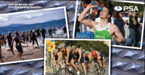 Various images from a triathalon on PSA Insurance and Financial Services' website