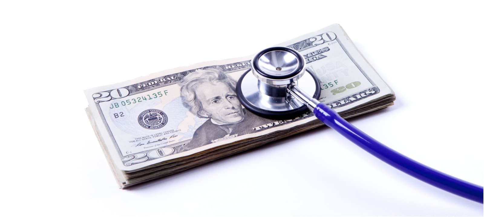 Image of a stethoscope on a $20 bill on PSA Financial's website