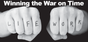 Image of knuckles reading Life and Work over a black background reading Winning the War on Time on PSA Insurance and Financial Services' website
