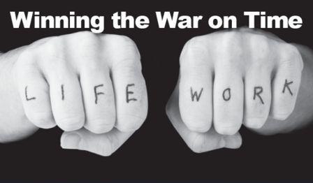 Image of knuckles reading Life and Work over a black background reading Winning the War on Time on PSA Insurance and Financial Services' website