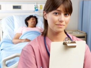 Image of a nurse holding a clipboard on PSA Insurance and Financial Services' website