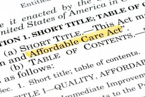 Image of the words "Affordable Care Act" highlighted on paper on PSA Insurance and Financial Services' website