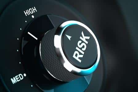 Image of a dial reading "risk" pointed to high on PSA Insurance and Financial Services' website