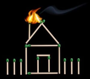 Graphic of a house made of matchsticks on PSA Insurance and Financial Services' website