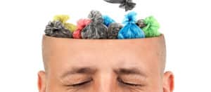 Graphic image of a man with trashbags in his head on PSA Insurance & Financial Services' website