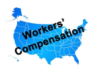 Image of a map of the United States and the words Workers' Compensation