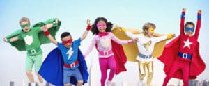 Image of five children dressed as superheroes on PSA Insurance & Financial Services' website