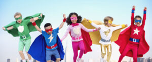Image of five children dressed as superheroes on PSA Insurance & Financial Services' website
