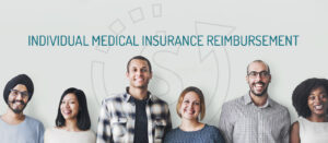 Medical insurance reimbursement text over an image of a group of smiling people on PSA Financial's website