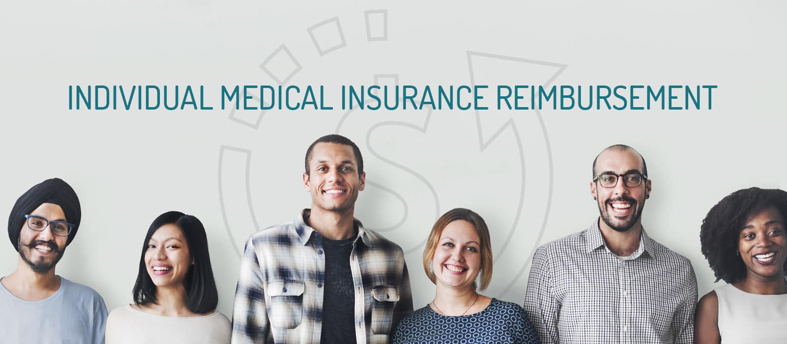 Medical insurance reimbursement text over an image of a group of smiling people on PSA Financial's website