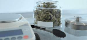 A jar of cannabis buds and a scale on PSA Financial's website