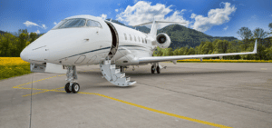 An airplane on a tarmac on PSA Financial's website