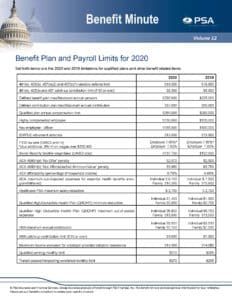 Benefit Plan and Payroll Limits for 2020