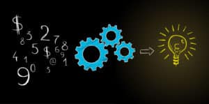 Graphic of numbers, gears, and a lightbulb on PSA Financial's website