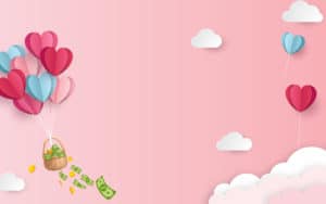 Pink background with heart balloons and a basket dropping money on PSA Financial's website