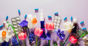 Image of flowers interspersed with perscription medications