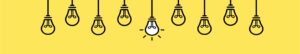 Graphic image of lightbulbs with one illuminated in the center