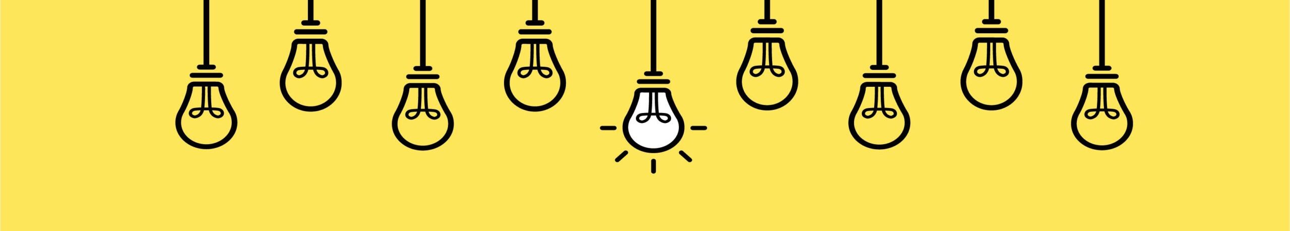 Graphic image of lightbulbs with one illuminated in the center
