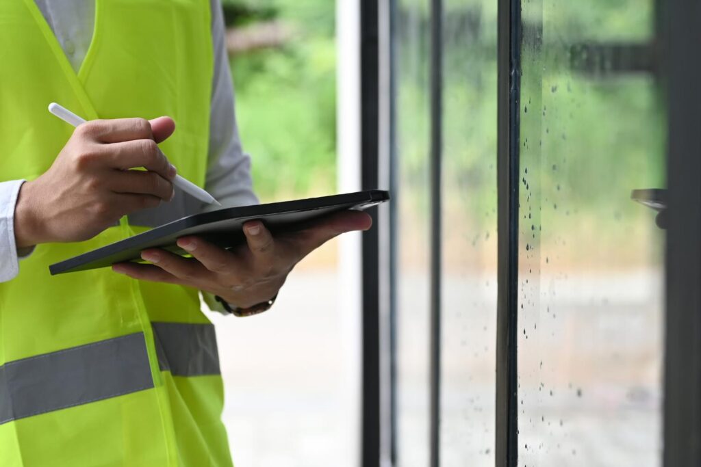 Image of a worker checking off a box on a checklist