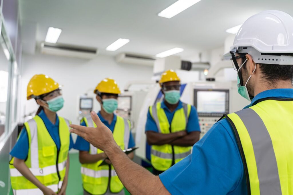 Image of workers consulting at a worksite