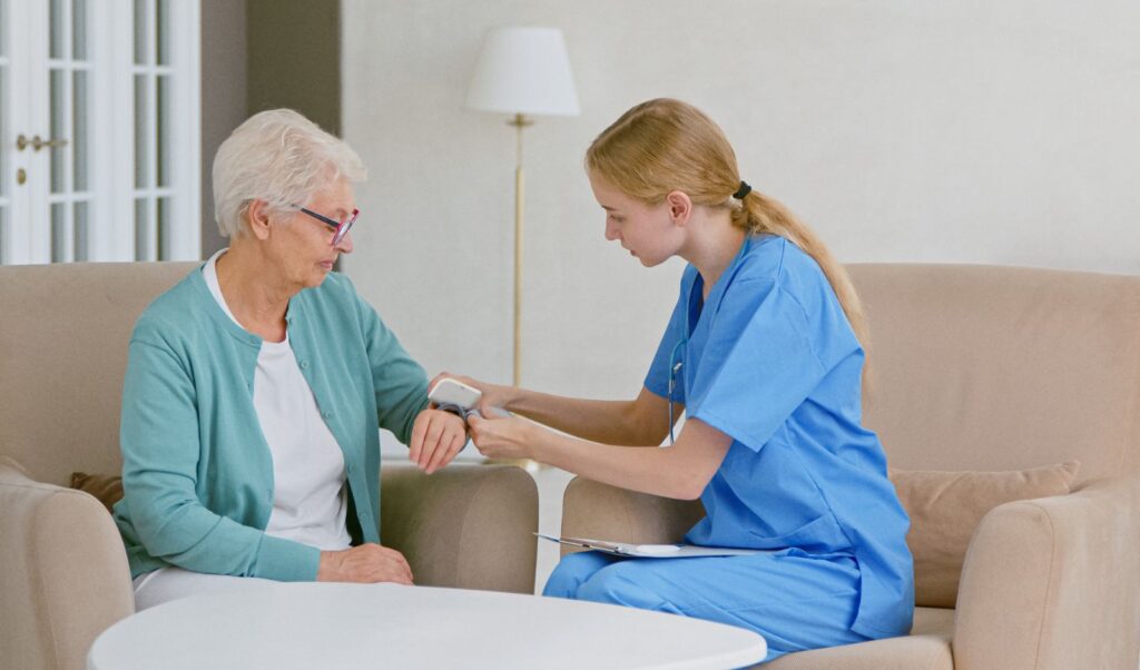 Image of a medical professional helping a patient