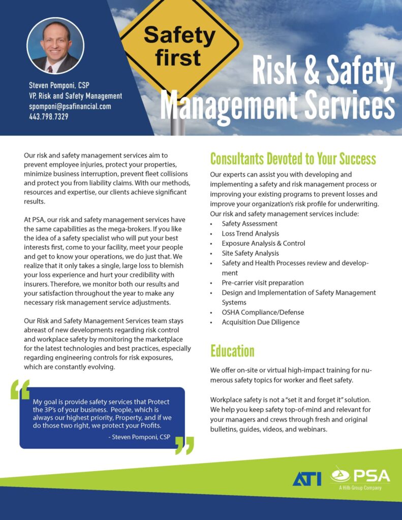 Flyer about Risk & safety management services