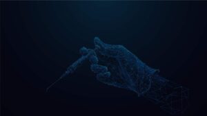 Graphic image of a hand holding a syringe