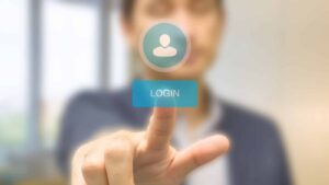 Graphic image reading "Login"